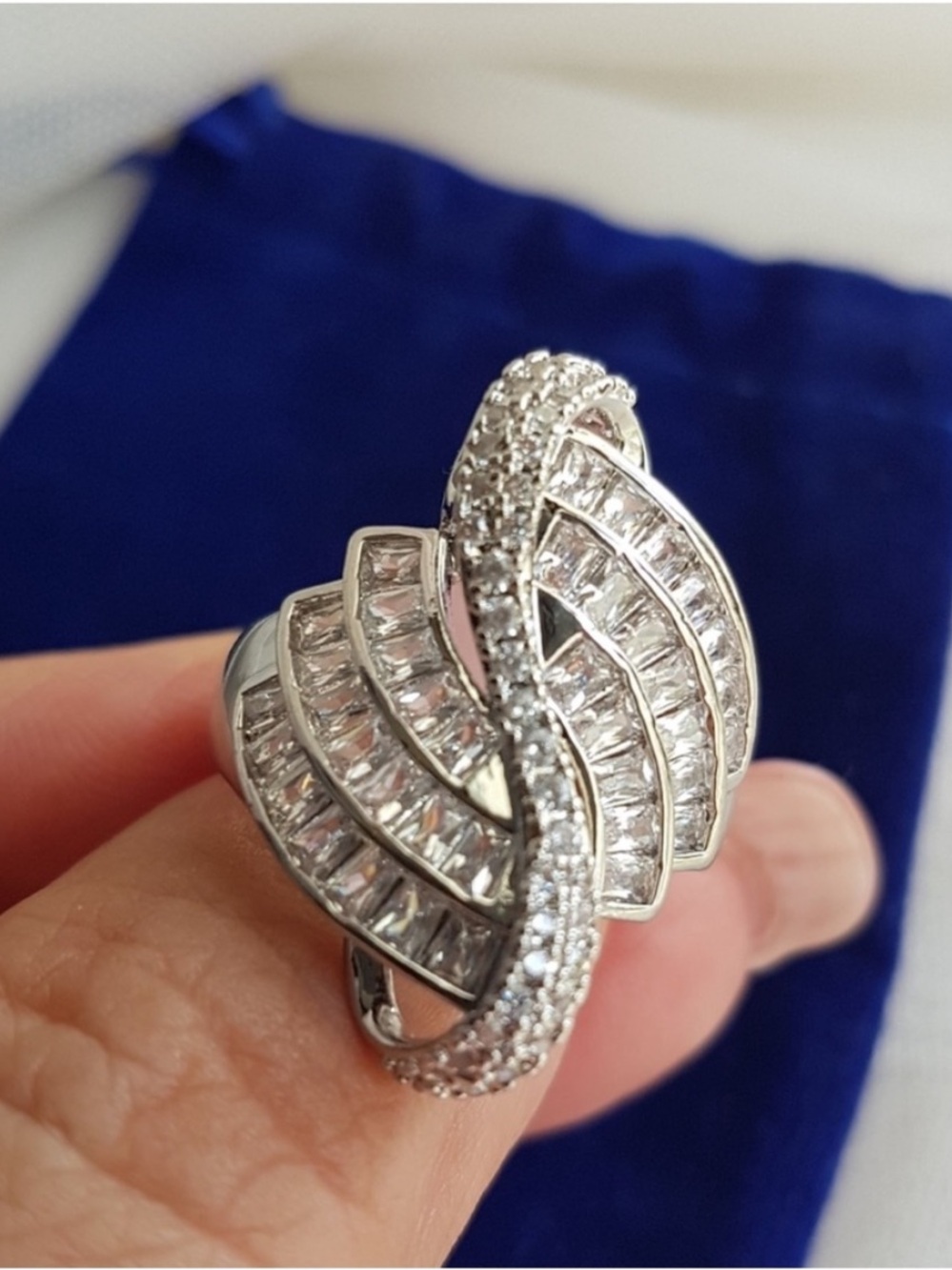 Swarovski Elements White Gold Platinum Plated Baguette Statement Ring NEW